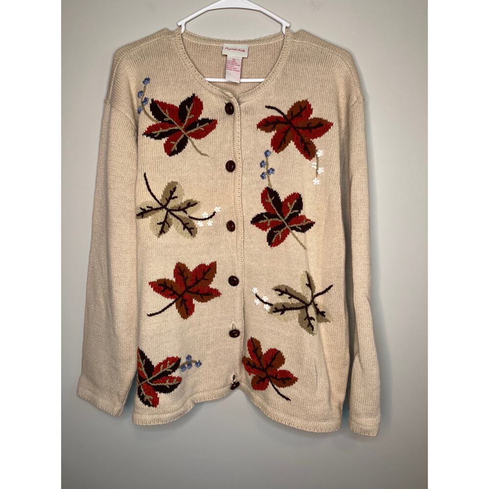2000s Crystal-Kobe Fall Leaves Granola Nature Coquette Cottage Cardigan XL
